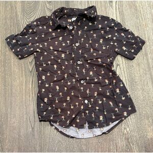 Sonoma Youth Boys Button-Up Shirt Palm Tree Print Short Sleeves Black Size M